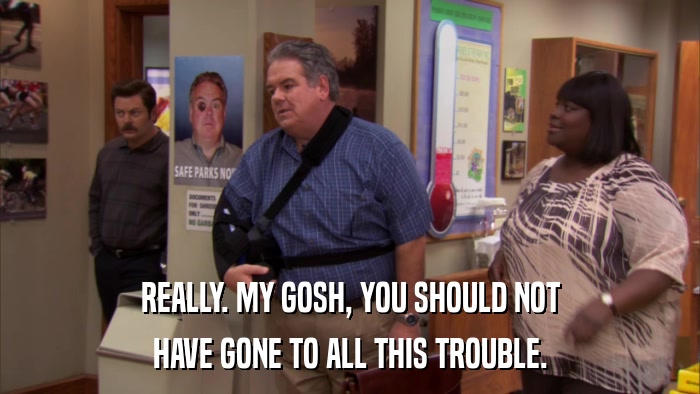 REALLY. MY GOSH, YOU SHOULD NOT HAVE GONE TO ALL THIS TROUBLE. 