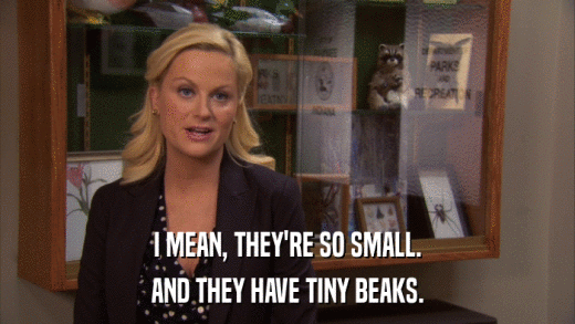 I MEAN, THEY'RE SO SMALL. AND THEY HAVE TINY BEAKS. 