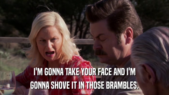I'M GONNA TAKE YOUR FACE AND I'M GONNA SHOVE IT IN THOSE BRAMBLES. 