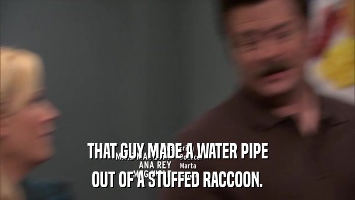 THAT GUY MADE A WATER PIPE OUT OF A STUFFED RACCOON. 