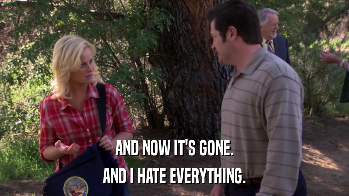 AND NOW IT'S GONE. AND I HATE EVERYTHING. 