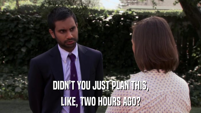 DIDN'T YOU JUST PLAN THIS, LIKE, TWO HOURS AGO? 