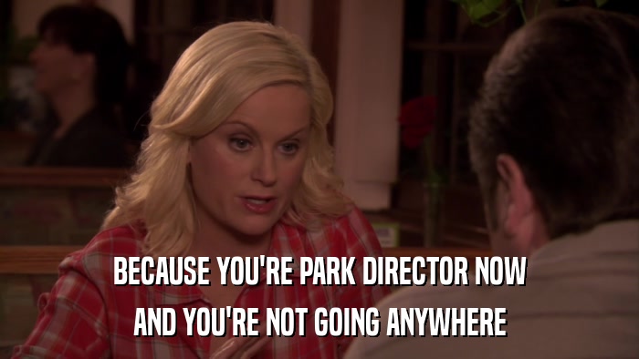 BECAUSE YOU'RE PARK DIRECTOR NOW AND YOU'RE NOT GOING ANYWHERE 