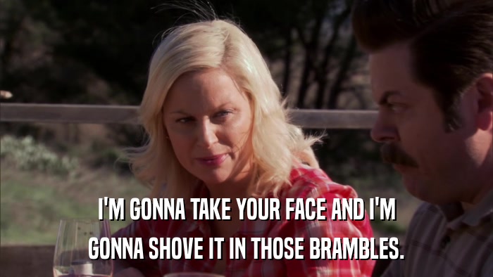 I'M GONNA TAKE YOUR FACE AND I'M GONNA SHOVE IT IN THOSE BRAMBLES. 