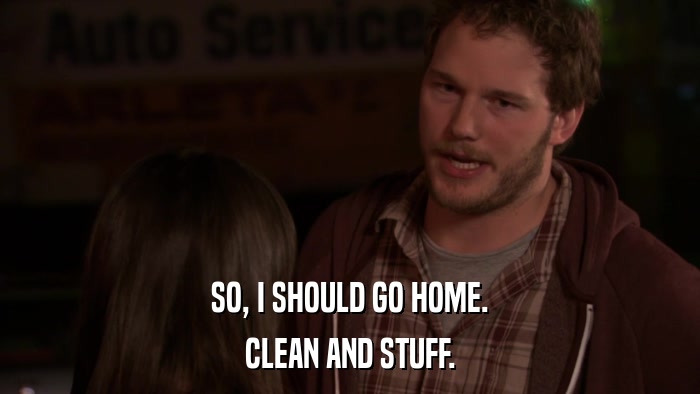 SO, I SHOULD GO HOME. CLEAN AND STUFF. 