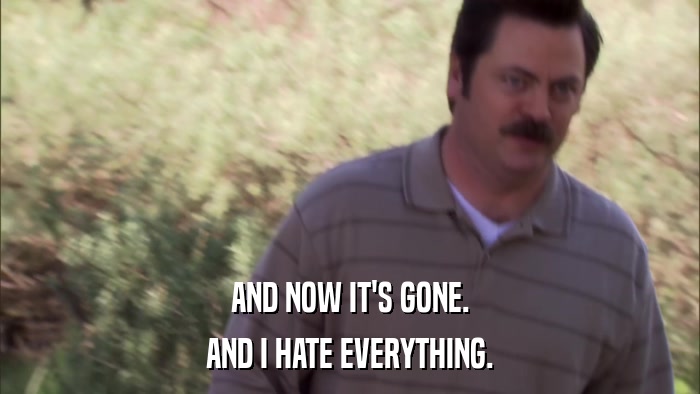 AND NOW IT'S GONE. AND I HATE EVERYTHING. 