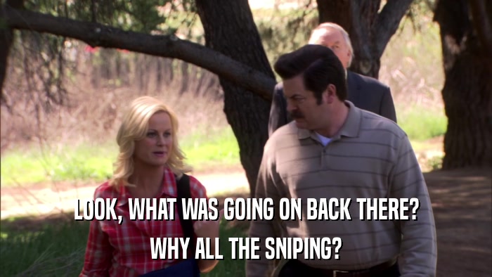 LOOK, WHAT WAS GOING ON BACK THERE? WHY ALL THE SNIPING? 