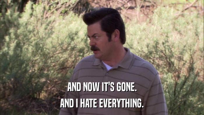 AND NOW IT'S GONE. AND I HATE EVERYTHING. 
