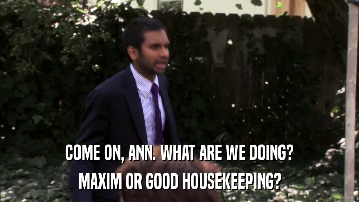 COME ON, ANN. WHAT ARE WE DOING? MAXIM OR GOOD HOUSEKEEPING? 