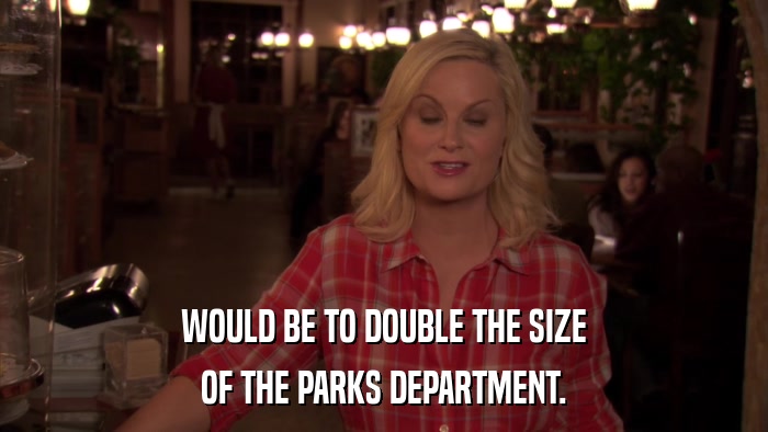 WOULD BE TO DOUBLE THE SIZE OF THE PARKS DEPARTMENT. 