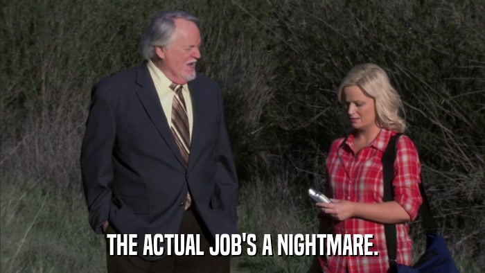 THE ACTUAL JOB'S A NIGHTMARE.  