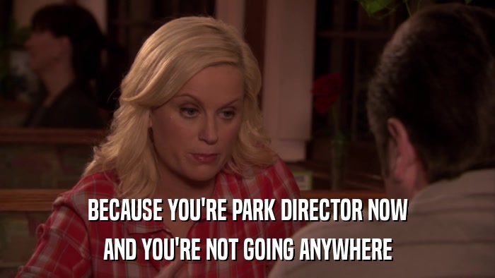 BECAUSE YOU'RE PARK DIRECTOR NOW AND YOU'RE NOT GOING ANYWHERE 