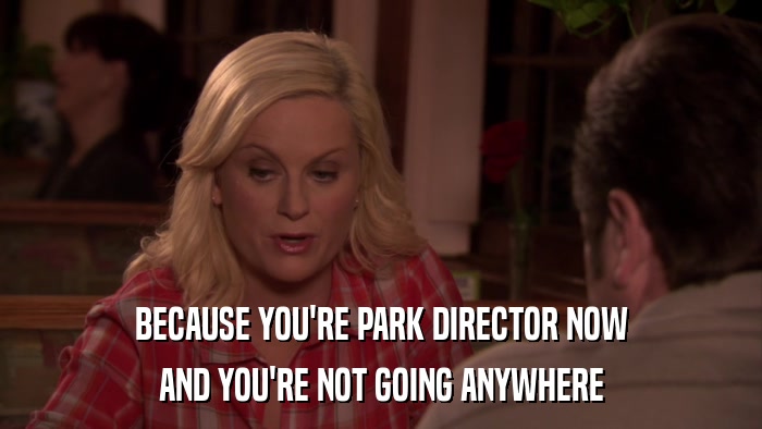 BECAUSE YOU'RE PARK DIRECTOR NOW AND YOU'RE NOT GOING ANYWHERE 