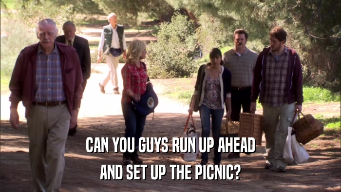 CAN YOU GUYS RUN UP AHEAD AND SET UP THE PICNIC? 