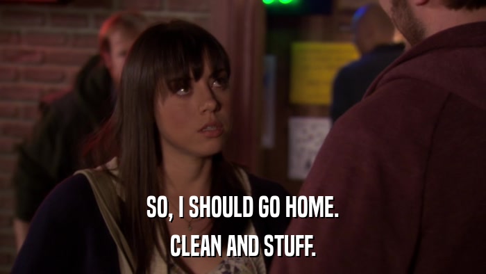 SO, I SHOULD GO HOME. CLEAN AND STUFF. 