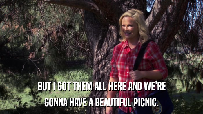 BUT I GOT THEM ALL HERE AND WE'RE GONNA HAVE A BEAUTIFUL PICNIC. 