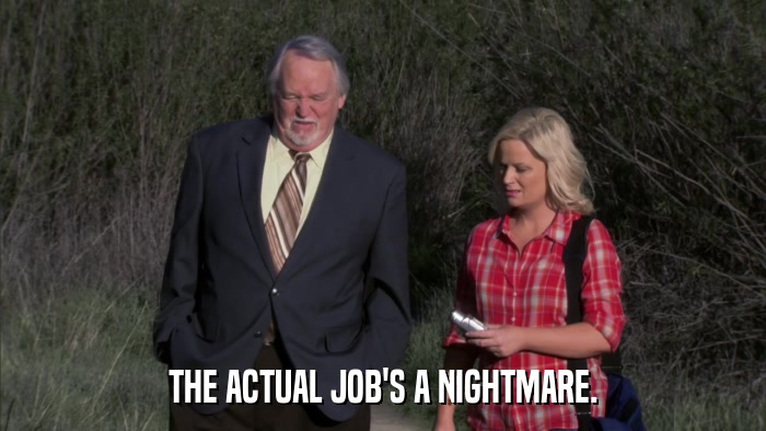 THE ACTUAL JOB'S A NIGHTMARE.  