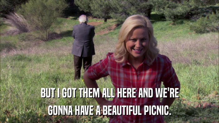 BUT I GOT THEM ALL HERE AND WE'RE GONNA HAVE A BEAUTIFUL PICNIC. 