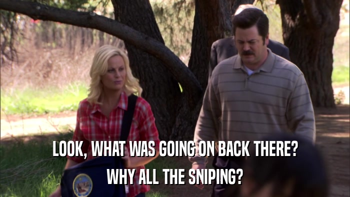 LOOK, WHAT WAS GOING ON BACK THERE? WHY ALL THE SNIPING? 