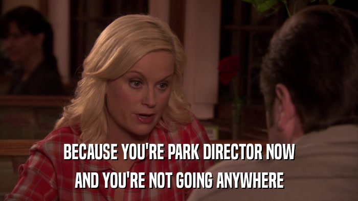 BECAUSE YOU'RE PARK DIRECTOR NOW AND YOU'RE NOT GOING ANYWHERE 