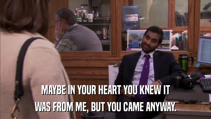 MAYBE IN YOUR HEART YOU KNEW IT WAS FROM ME, BUT YOU CAME ANYWAY. 