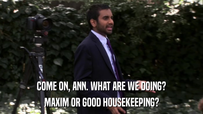 COME ON, ANN. WHAT ARE WE DOING? MAXIM OR GOOD HOUSEKEEPING? 
