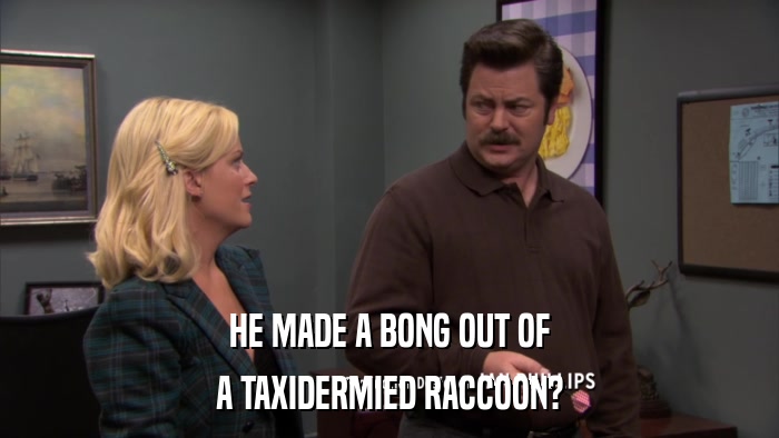 HE MADE A BONG OUT OF A TAXIDERMIED RACCOON? 