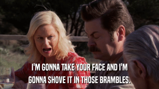 I'M GONNA TAKE YOUR FACE AND I'M GONNA SHOVE IT IN THOSE BRAMBLES. 