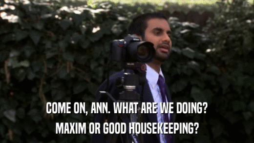 COME ON, ANN. WHAT ARE WE DOING? MAXIM OR GOOD HOUSEKEEPING? 