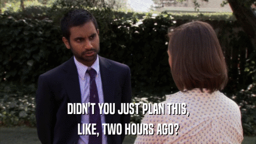 DIDN'T YOU JUST PLAN THIS, LIKE, TWO HOURS AGO? 