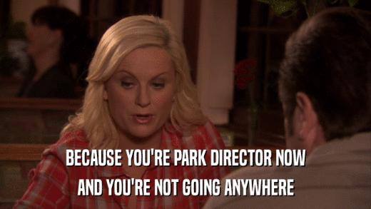 BECAUSE YOU'RE PARK DIRECTOR NOW AND YOU'RE NOT GOING ANYWHERE 