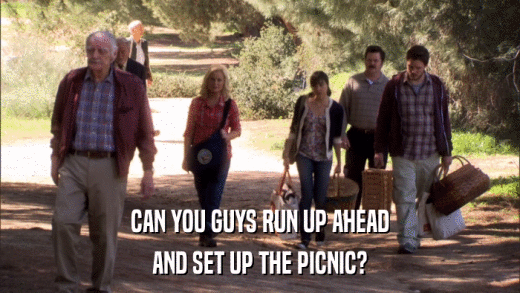 CAN YOU GUYS RUN UP AHEAD AND SET UP THE PICNIC? 