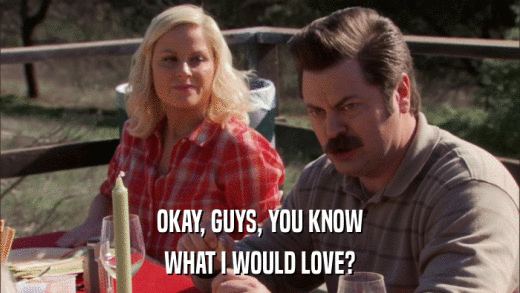 OKAY, GUYS, YOU KNOW WHAT I WOULD LOVE? 