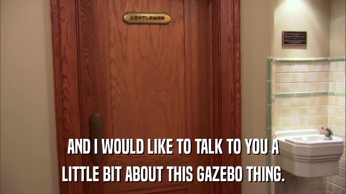 AND I WOULD LIKE TO TALK TO YOU A LITTLE BIT ABOUT THIS GAZEBO THING. 