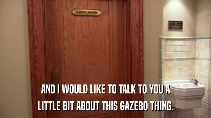 AND I WOULD LIKE TO TALK TO YOU A LITTLE BIT ABOUT THIS GAZEBO THING. 