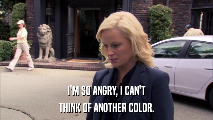 I'M SO ANGRY, I CAN'T THINK OF ANOTHER COLOR. 