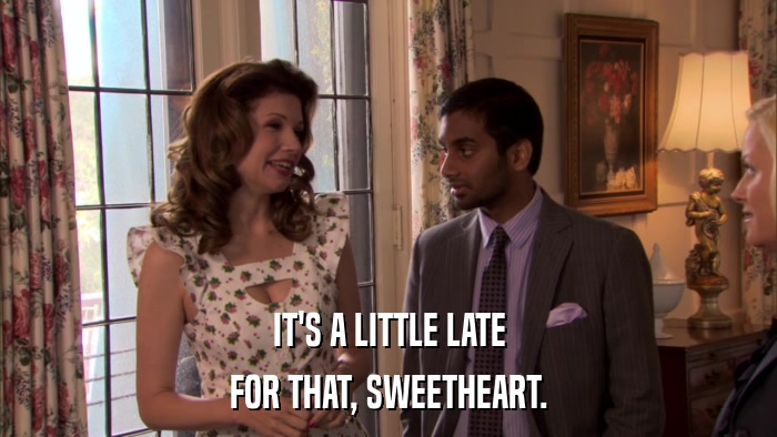 IT'S A LITTLE LATE FOR THAT, SWEETHEART. 