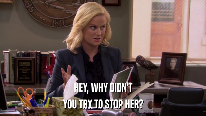 HEY, WHY DIDN'T YOU TRY TO STOP HER? 