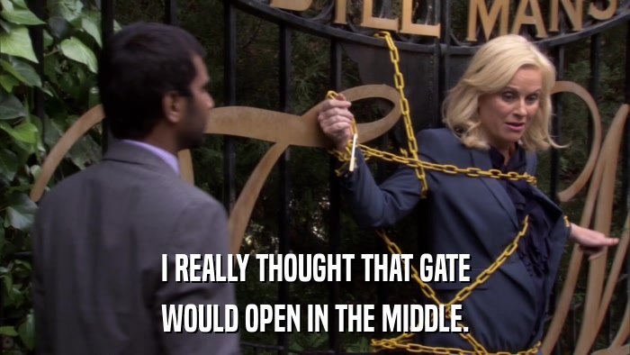 I REALLY THOUGHT THAT GATE WOULD OPEN IN THE MIDDLE. 