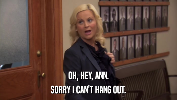 OH, HEY, ANN. SORRY I CAN'T HANG OUT. 