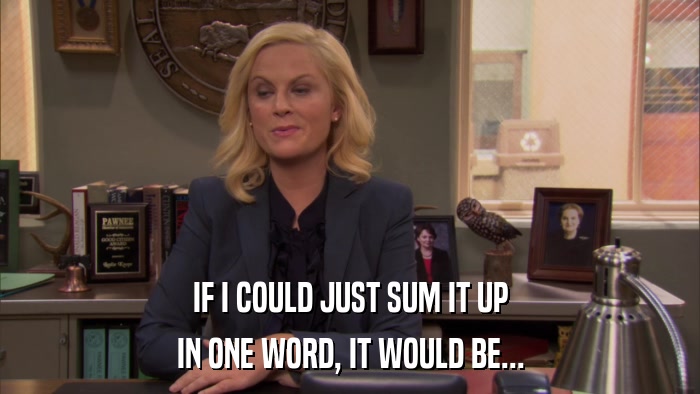IF I COULD JUST SUM IT UP IN ONE WORD, IT WOULD BE... 