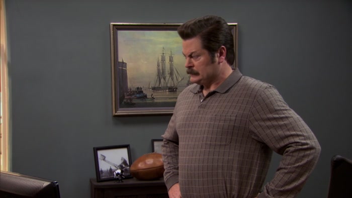 APRIL, YOU TAKE LESLIE'S OFFICE. 