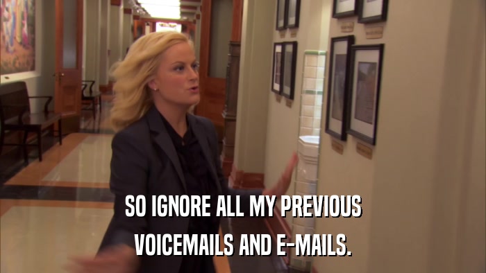 SO IGNORE ALL MY PREVIOUS VOICEMAILS AND E-MAILS. 