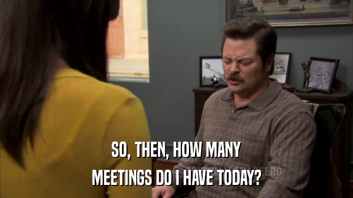 SO, THEN, HOW MANY MEETINGS DO I HAVE TODAY? 