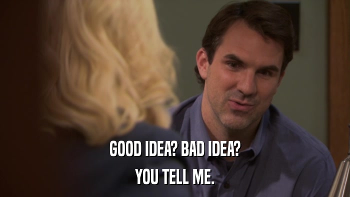 GOOD IDEA? BAD IDEA? YOU TELL ME. 