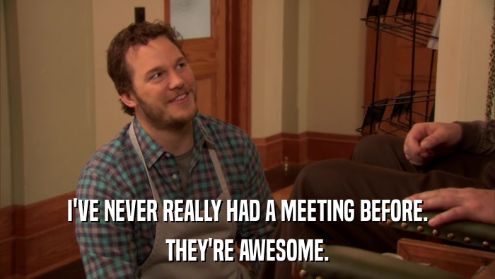 I'VE NEVER REALLY HAD A MEETING BEFORE. THEY'RE AWESOME. 