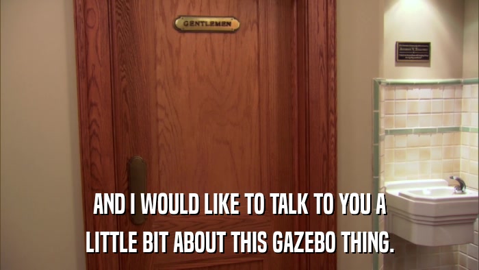 AND I WOULD LIKE TO TALK TO YOU A LITTLE BIT ABOUT THIS GAZEBO THING. 