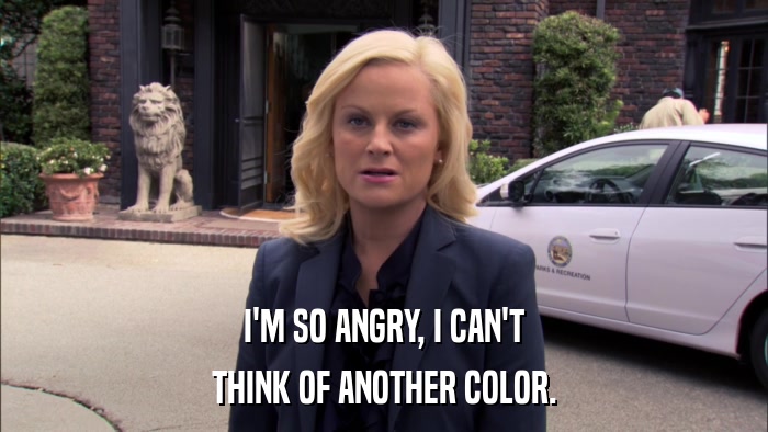 I'M SO ANGRY, I CAN'T THINK OF ANOTHER COLOR. 