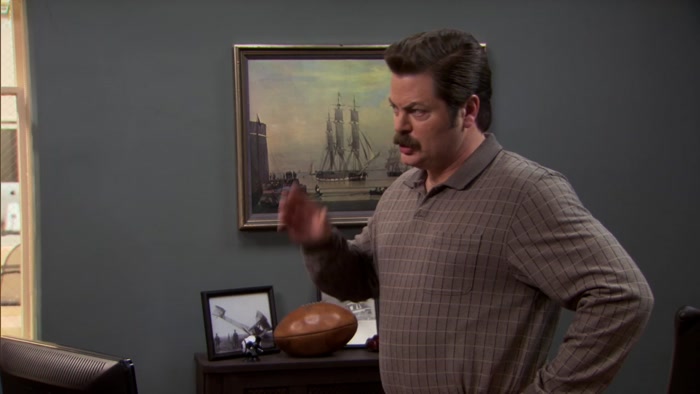 APRIL, YOU TAKE LESLIE'S OFFICE. 