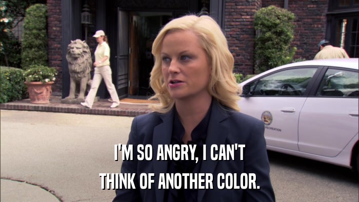 I'M SO ANGRY, I CAN'T THINK OF ANOTHER COLOR. 